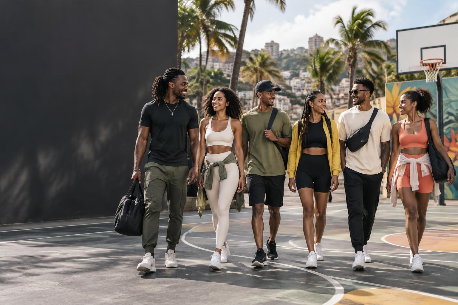 Groupe de femmes et d'hommes d'Afrique et des îles, sportifs et souriants